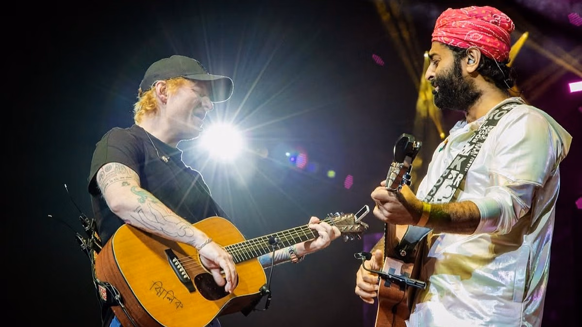 Arijit Singh and Ed Sheeran strumming guitars at London’s O2